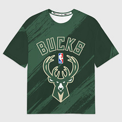 Футболка оверсайз мужская Милуоки Бакс - цвета команды, цвет: 3D-принт