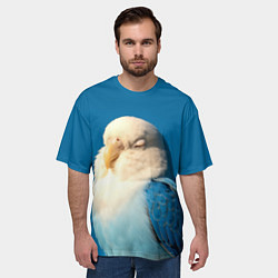 Футболка оверсайз мужская Волнистый попугай - синий, цвет: 3D-принт — фото 2