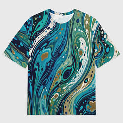 Футболка оверсайз мужская Сине-зеленый абстрактный узор, цвет: 3D-принт