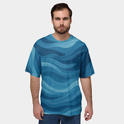 Футболка оверсайз мужская Камуфляжные синие волны, цвет: 3D-принт — фото 2