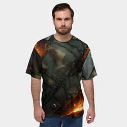 Футболка оверсайз мужская Разорванный камуфляж с огнем, цвет: 3D-принт — фото 2