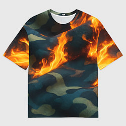 Мужская футболка оверсайз Огонь на камуфляжной ткани