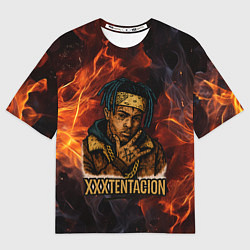 Футболка оверсайз мужская XXXTentacion на фоне огня, цвет: 3D-принт