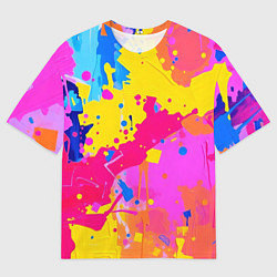 Мужская футболка оверсайз Яркие пятна акриловой краски на стене