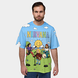 Футболка оверсайз мужская Nirvana мультяшный стиль на поляне, цвет: 3D-принт — фото 2