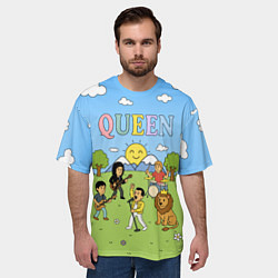 Футболка оверсайз мужская Queen мультяшный стиль на поляне, цвет: 3D-принт — фото 2