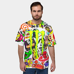 Футболка оверсайз мужская Monster energy стикеры бренды, цвет: 3D-принт — фото 2