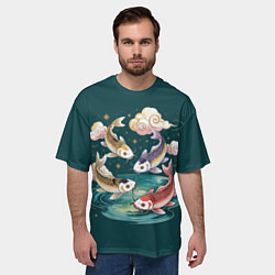 Футболка оверсайз мужская Рыбы в облаках над прудом, цвет: 3D-принт — фото 2