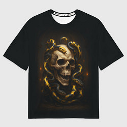 Футболка оверсайз мужская Череп и жёлто-чёрные змеи, цвет: 3D-принт