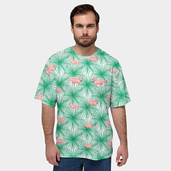 Футболка оверсайз мужская Фламинго и тропики, цвет: 3D-принт — фото 2