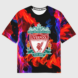 Футболка оверсайз мужская Liverpool огненный стиль текстура, цвет: 3D-принт