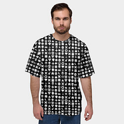 Футболка оверсайз мужская Любовь смерть и роботы, глитч символ паттерн, цвет: 3D-принт — фото 2
