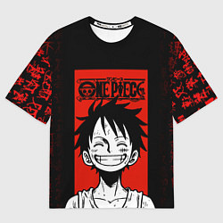 Футболка оверсайз мужская Ван Пис, Луффи на красном, цвет: 3D-принт