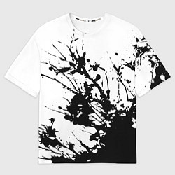 Футболка оверсайз мужская Чёрная взрывная краска на белом, цвет: 3D-принт