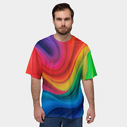 Футболка оверсайз мужская Смесь ярких красок волнистыми линиями, цвет: 3D-принт — фото 2