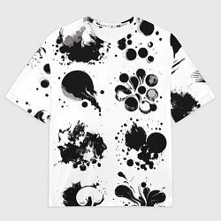 Футболка оверсайз мужская Чёрно-белые кляксы - абстракция, цвет: 3D-принт