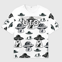 Футболка оверсайз мужская UFO и котики, цвет: 3D-принт