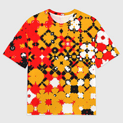 Мужская футболка оверсайз Красно-желтая геометрическая абстракция