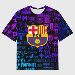 Футболка оверсайз мужская Барселона неоновые логотипы игр, цвет: 3D-принт