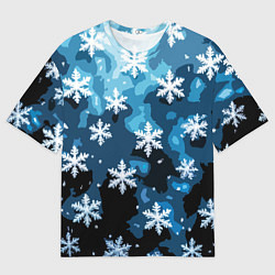 Футболка оверсайз мужская Стилизованный паттерн со снежинками тёмно-синий, цвет: 3D-принт