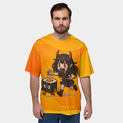 Футболка оверсайз мужская Девочка дьявол бежит за роллом, цвет: 3D-принт — фото 2