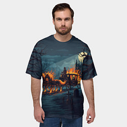 Футболка оверсайз мужская Призраки в горящей конной повозке, цвет: 3D-принт — фото 2