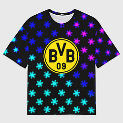 Футболка оверсайз мужская Borussia неоновые снежинки, цвет: 3D-принт