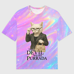 Футболка оверсайз мужская Дьявол носит Пурада пародия с белой кошкой, цвет: 3D-принт