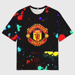 Футболка оверсайз мужская Манчестер Юнайтед краски неон, цвет: 3D-принт