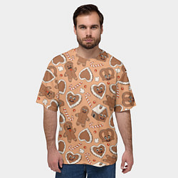 Футболка оверсайз мужская Паттерн с новогодним печеньем, цвет: 3D-принт — фото 2