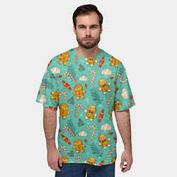 Футболка оверсайз мужская Новогодний паттерн печенье с конфетами, цвет: 3D-принт — фото 2