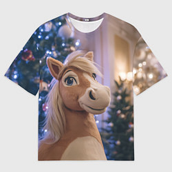 Футболка оверсайз мужская Плюшевая новогодняя лошадь, цвет: 3D-принт