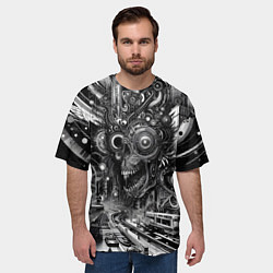Футболка оверсайз мужская Cyber urban skull - ai art fantasy, цвет: 3D-принт — фото 2
