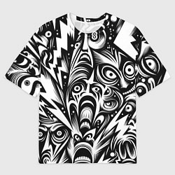 Футболка оверсайз мужская Lightnings and faces - ai art fantasy, цвет: 3D-принт