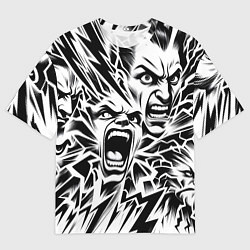 Мужская футболка оверсайз Свирепые лица и молнии - нейроарт