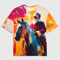 Футболка оверсайз мужская Дед Мороз на коне, цвет: 3D-принт