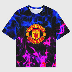 Футболка оверсайз мужская Манчестер Юнайтед огонь неон, цвет: 3D-принт