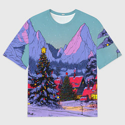 Футболка оверсайз мужская Новогодние елки в горном городке, цвет: 3D-принт