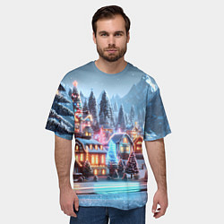 Футболка оверсайз мужская Городок в новогодних огоньках, цвет: 3D-принт — фото 2