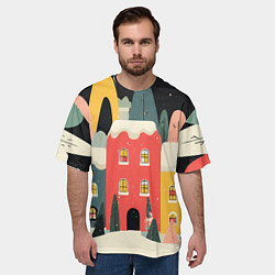 Футболка оверсайз мужская Разноцветные новогодние дома, цвет: 3D-принт — фото 2