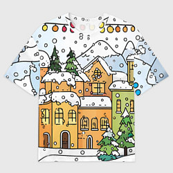 Футболка оверсайз мужская Новогодний снегопад, цвет: 3D-принт