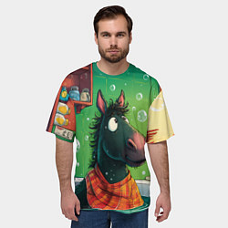 Футболка оверсайз мужская Лошадь моется в ванной, цвет: 3D-принт — фото 2