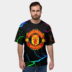 Футболка оверсайз мужская Манчестер Юнайтед неоновые молнии, цвет: 3D-принт — фото 2