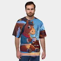 Футболка оверсайз мужская Лошадка у камина, цвет: 3D-принт — фото 2