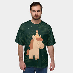 Футболка оверсайз мужская Милая лошадка с колпаком, цвет: 3D-принт — фото 2