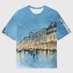 Футболка оверсайз мужская Снежный вечер Санкт-Петербурга, цвет: 3D-принт