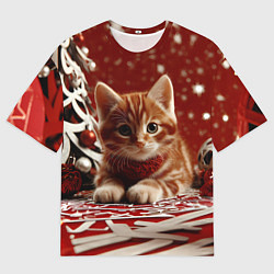 Футболка оверсайз мужская Рыжий Новогодний котенок, цвет: 3D-принт