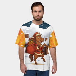 Футболка оверсайз мужская Новогодняя лошадка с мешком подарков, цвет: 3D-принт — фото 2