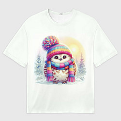 Футболка оверсайз мужская Совушка в шапке и шарфе, цвет: 3D-принт