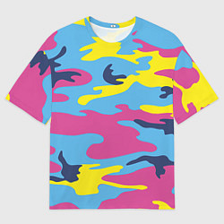 Футболка оверсайз мужская Камуфляж: голубой/розовый/желтый, цвет: 3D-принт